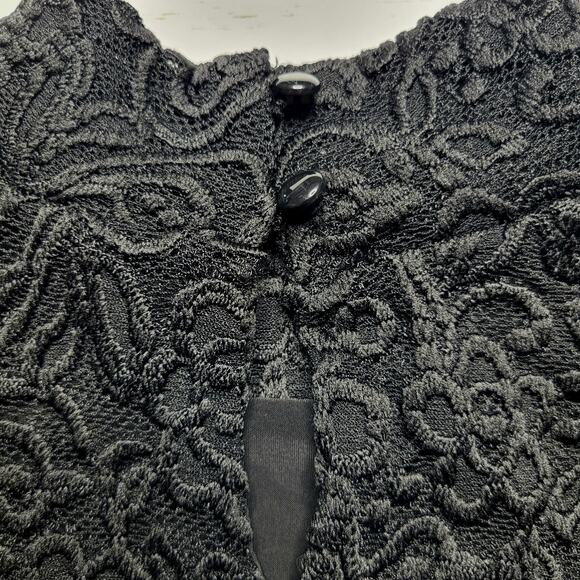 Susan Graver Occasions Black Button Mock Neck Lace Floral 3/4 Sleeve Top Medium - Picture 5 of 8